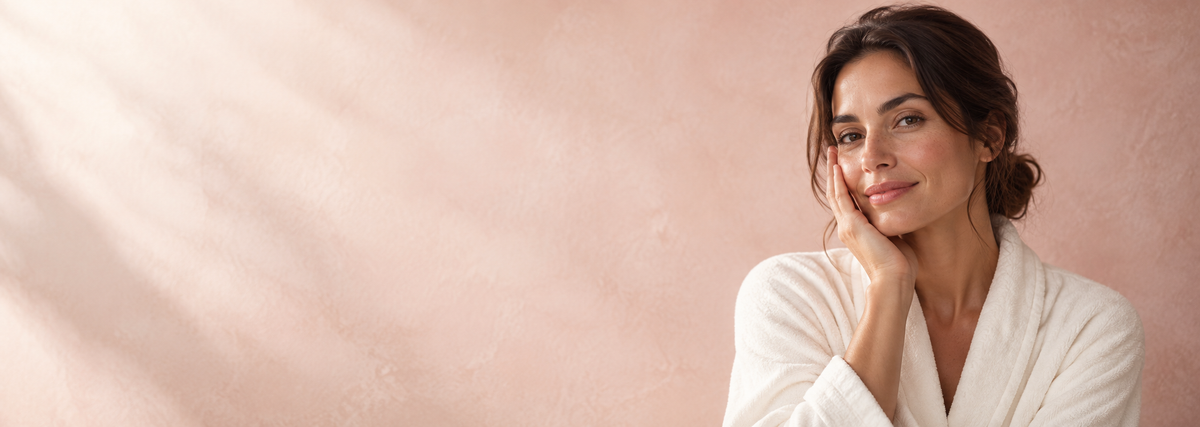 A quiet self-care moment in warm blush tones